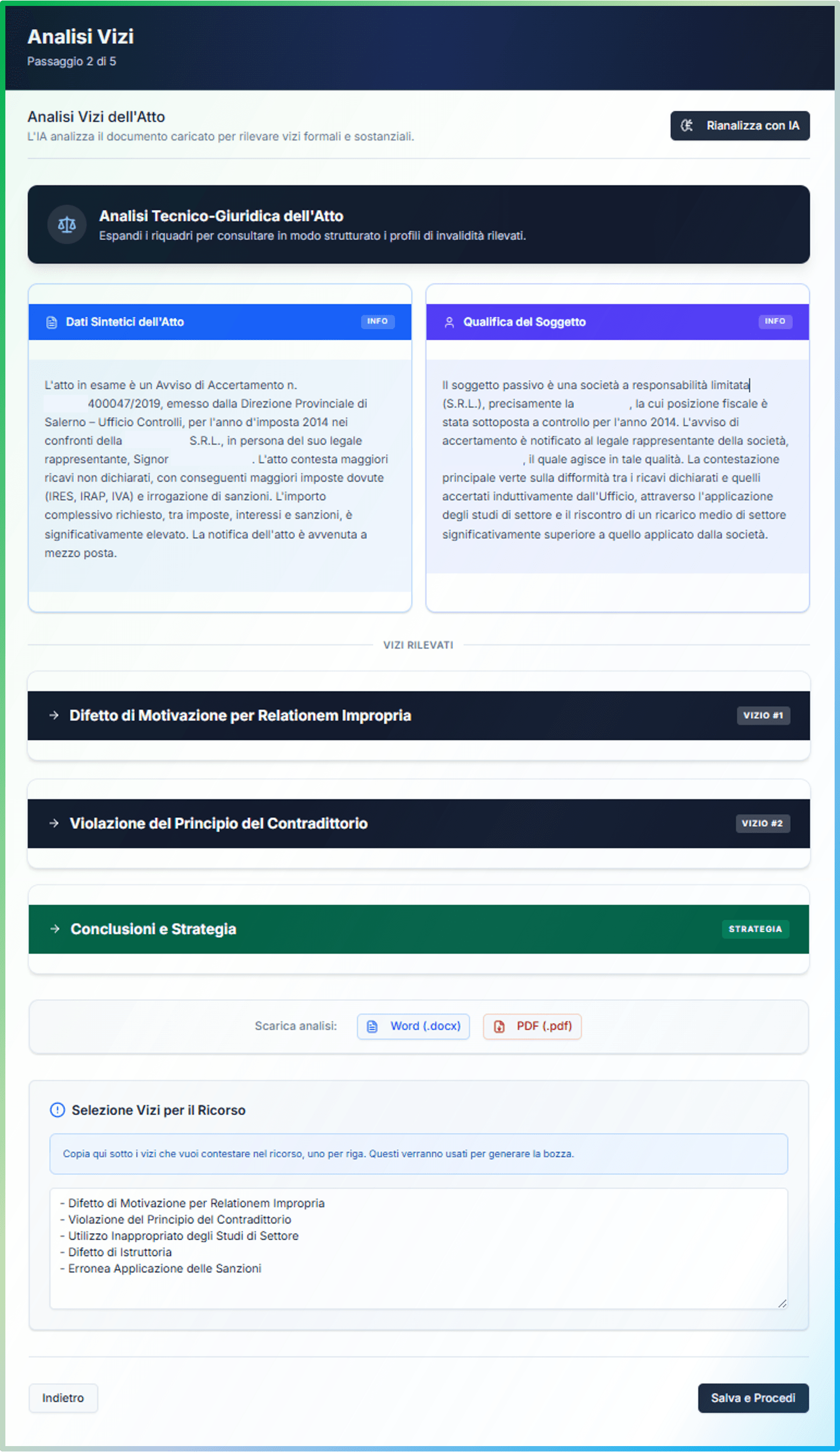 Rilevamento chirurgico dei vizi